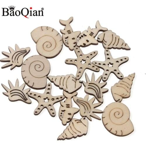 20Pcs Ocean Animal Pattern Natual Wooden Scrapbooking Art Collection DIY Craft for Handmade Accessory Sewing Home 25mm