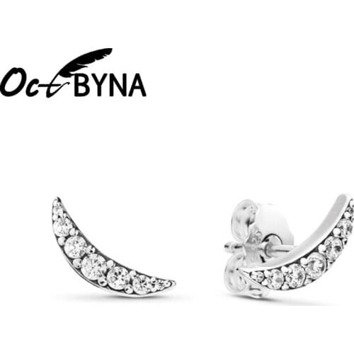 Octbyna Fashion Silver Moonlight Fine Stud Earring For Women Silver Color High quality Moon Crysta Earring Party Jewelry