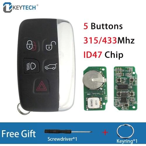 OkeyTech 315Mhz/433Mhz Keyless Replacement 5Button Car Remote Key for Land Rover LR2 LR4 for Range Rover Sport Evoque ID47 Chip
