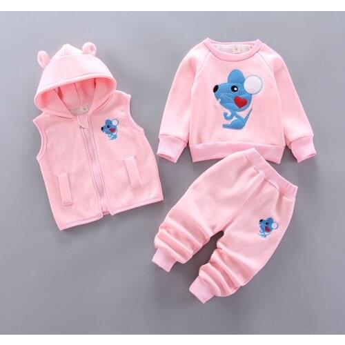 Popodion 2020 boys and girls baby autumn and winter new plus velvet three-piece sports suit Childrens suit CHD20310