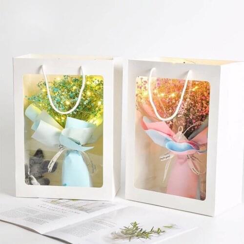 Portable Flower Box Paper Transparent PVC Handy Gift Bag Handbag Wedding Rose Party Gift Box Packaging For Candy Cake Birthday