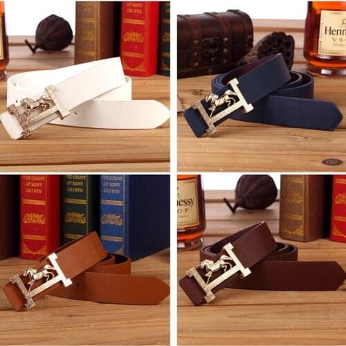 Automatic Buckle Casual Business Male Black Belts Mens Gold I-shaped Horse Buckle Pu Belt Luxury Leisure Strap Holographic