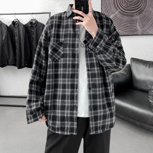 Spring And Autumn Plaid Shirt Mens Fashion Retro Casual Shirt Men Streetwear Korean Loose Long Sleeve Shirts Mens M-3XL