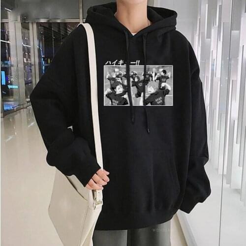 Funny Cartoon Manga Haikyuu Karasuno Volleyball Club Hoodies Fashion Japan Anime Streetwear Casual Winter Oversized Sweatshirt