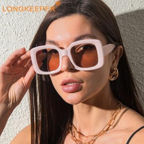 LongKeeper 2021 Trendy Square Sunglasses Women Fashion Pink Frame UV400 Oversized Sun Glasses Female Punk Men Sun Glasses