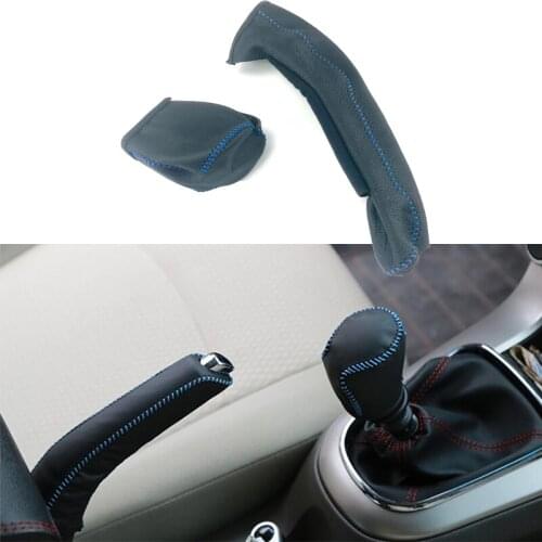 Car Styling Hand-stitched Black Leather Gear Shift Knob hand Brake Cover For Chevrolet Cruze AEVO Spark 2009-2016