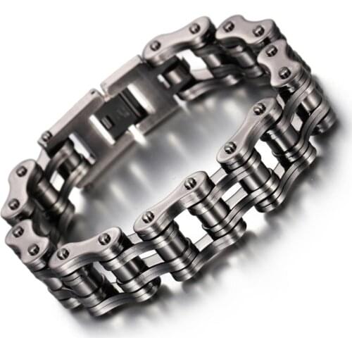 Vintage Brush Black 316L Stainless Steel Bracelet Bangle Huge Biker Bicycle Motorcycle Link Chain Men Boy Best Jewelry