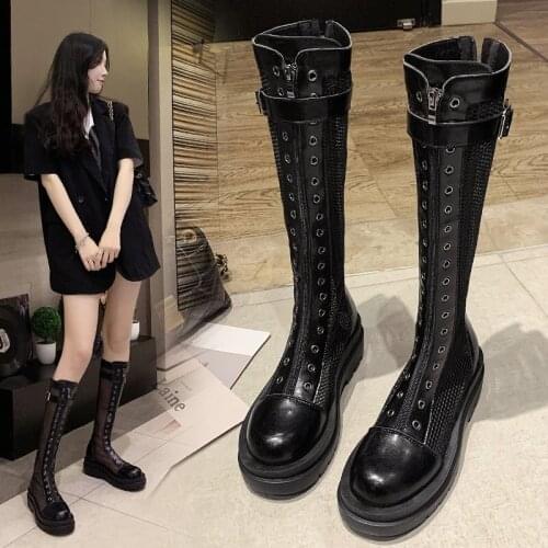 New Black Mesh Sandals Women Fashion High Knee Boots Woman Designer 2021 Summer Shoes Women Platform Boots chaussures femme été