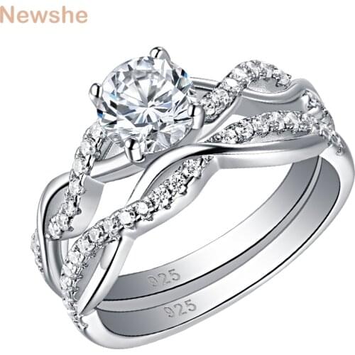 Newshe 2 Pcs 925 Sterling Silver Twist Cross Rings Wedding Engagement Ring Sets For Women AAA Zircon Jewelry QR7628