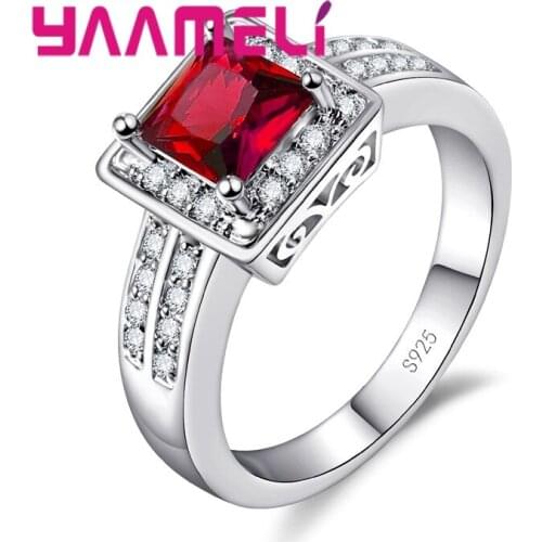 New Square Crystal Jewelry Ring Women Fashion 925 Sterling Silver Shinning Colorful Cubic Zirconia Rings Wholesale