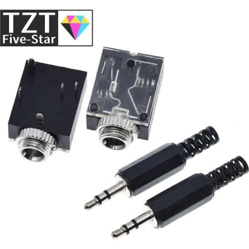 10PCS Hot sale 5 Pin 3.5mm Stereo Audio Jack Socket PCB Panel Mount for Headphone With Nut PJ-324M + 3.5mm stereo audio plug