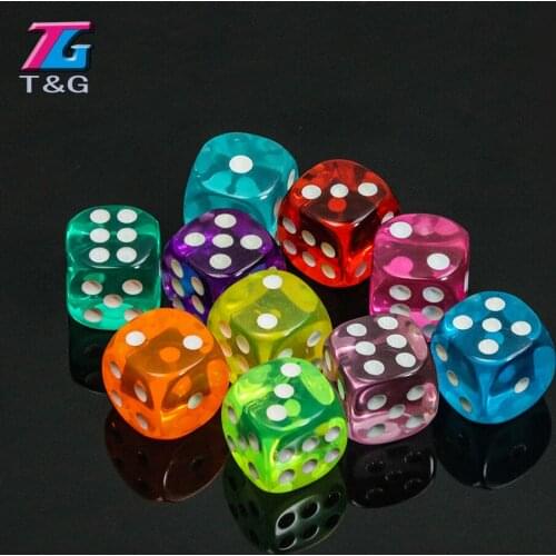 10PCS Transparent 14mm Gaming Dice Standard Six Sided Decider Die RPG For Parties Toys blue purple oink orange yellow green