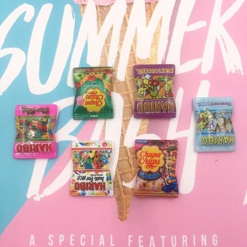 100Pcs Kawaii Cartoon Simulation Candy Flat back Resin Cabochon Fake Food Scrapbooking for Bows DIY Craft Accessories:19*25mm