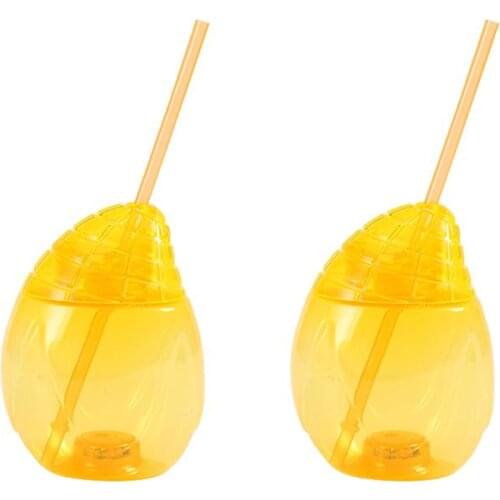 2pcs Luminous Mango Shape Cup Plastic Drinking Cups Party Cup With Lid Straw Disposable Straw Water Cup Luminous Beach Juice Cup