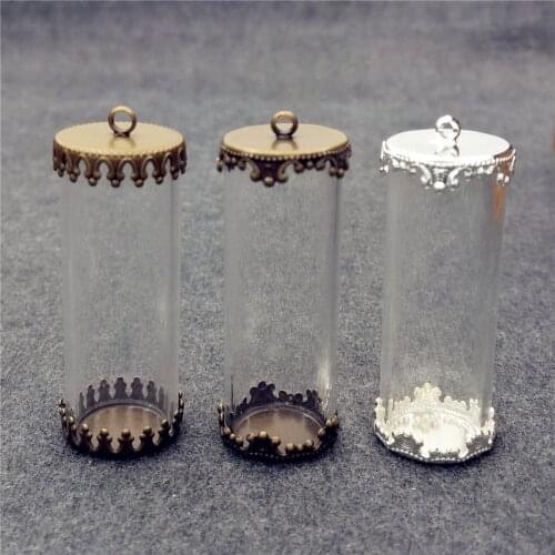20sets/lot 40*15mm two sides open tube glass globe findings set glass bottle glass vail pandent fashion jewelry glass dome
