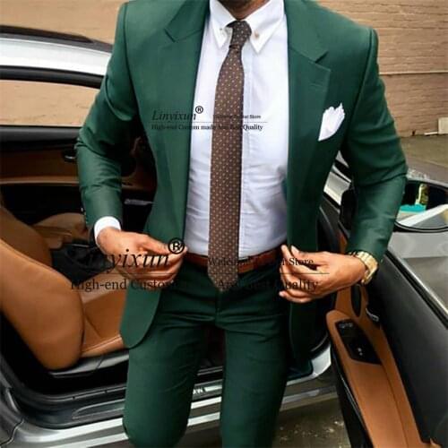 2021 City Casual Gentleman Dark Green Wedding Groom Men Suits Costume Homme Mariage Terno Masculino Slim Fit Best Man Blazer