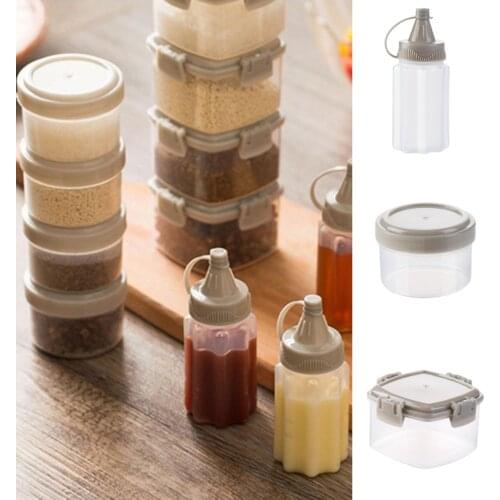 4pcs/set Mini Sauce Seasoning Bottle Dispenser Box Transparent Bottle Barbecue Kitchen Olive Oil Sauce Vinegar Squeeze Bottle