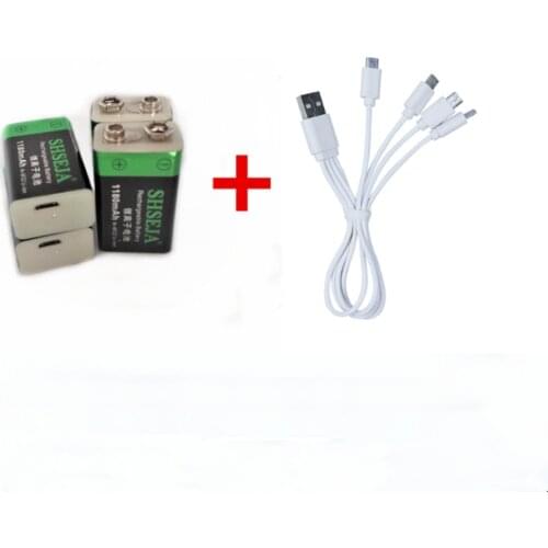4Pcs/lot 9V 1000mAh Li-ion Battery USB Rechargeable Battery Detector Toy Rechargeable Battery with Micro USB Cable Fast Charging