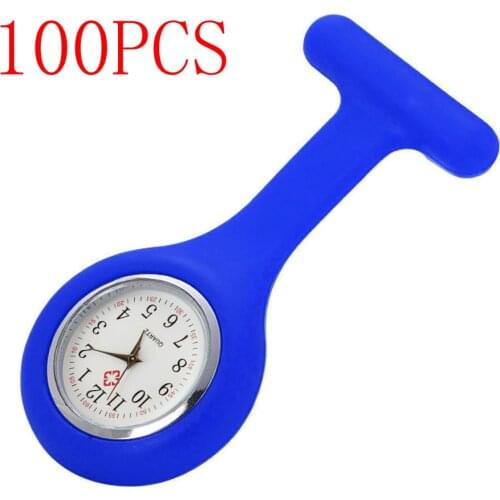 40# 100pc Blue Silicone Nurse Watch Brooch Tunic Fob Watches Free Battery Pocket Watch Doctores Enfermera Nursing Electronic