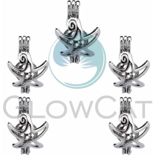 5X Pearl Cage Locket Pendants Aromatherapy Starfish Essential Oil Diffuser Locket For DIY Necklace Jewelry
