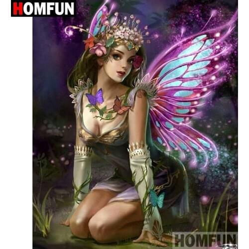 HOMFUN 5D DIY Diamond Painting Full Square/Round Drill "butterfly fairy" Embroidery Cross Stitch gift Home Decor Gift A08354