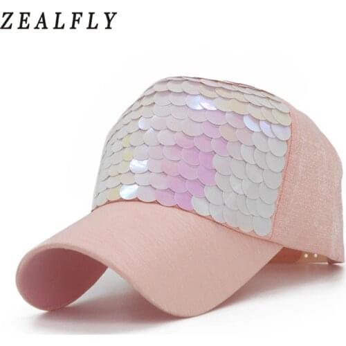 Bling Pink Sequins Female Baseball Cap Brand Swag Casual Sun Visor Hat Adjustable Snapback Hip Hop Casquette 2021 New
