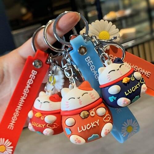 Cute Lucky Cat Keychains 4Colors PVC Keyring Accessories Fashion Keychain Wallet Backpack Pendant Key Holder