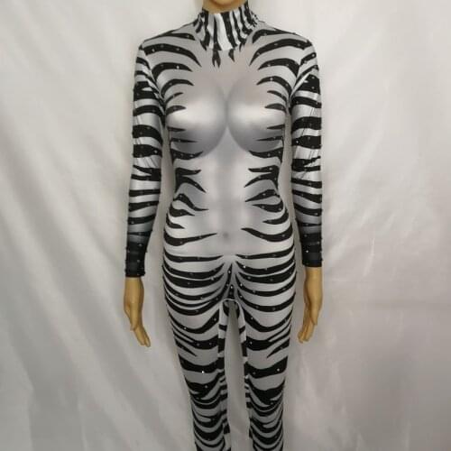 Sexy 3D Printing z bra Rhinestones Jumpsuit Nightclub Bar DJ Female Singer Stage Performance Outfit Pole Dancing Show Costume