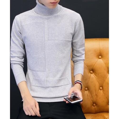 Turtleneck Clothes 2019 Classic Simplicity Pullover Sweater Men Solid Long Sleeves Grey Black Mens Sweaters Free Ship