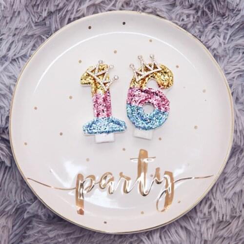 Birthday Party Number Candles Glitter Gold Pink Crown Candle for Girls Boys Kids Birthday Party Cake Topper Insert Decorations