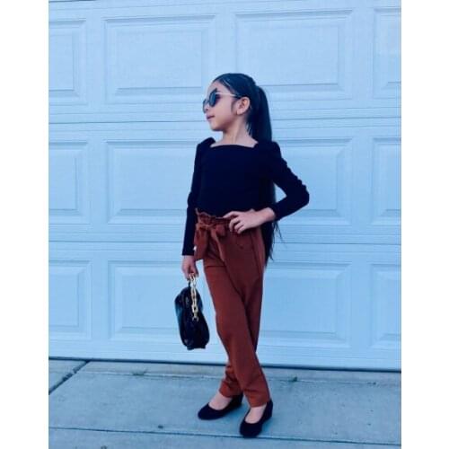 2 Pieces Kids Suit Set Autumn Solid Color O-Neck Long Sleeve Pullover+ Long Pants for Girls, 1-6 Years