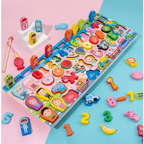 Preschool Stacking Blocks Shape Sorter Game Number Puzzle Toys Jigsaw Board