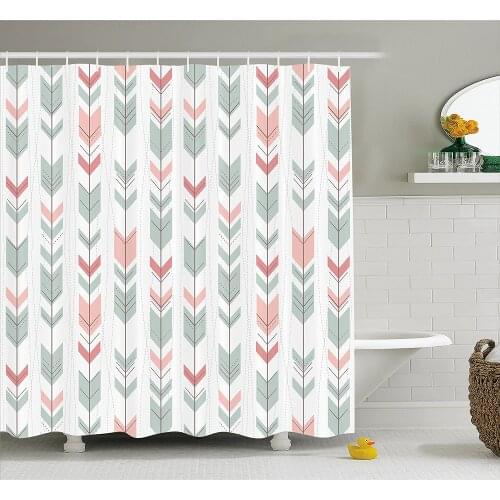 Geometric Shower Curtain Abstract Design with Chevron Triangles and Stripes Dots Modern Image Home Decoration Bathroom Curtains