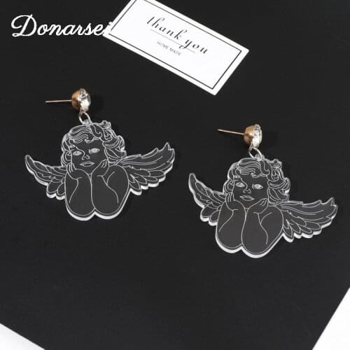 Donarsei Personality Transparent Cupid Acrylic Earrings For Women Exaggerated Cartoon God Of Love Drop Earrings Gift
