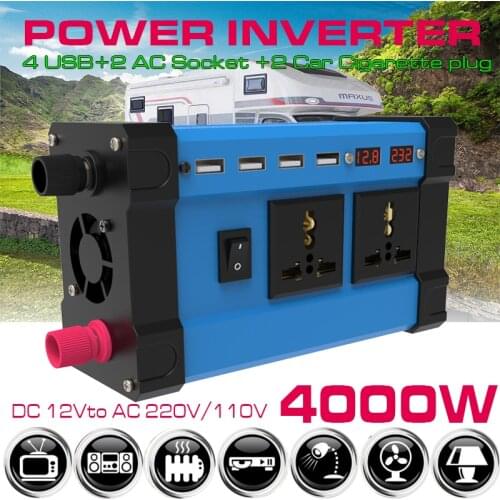 Inverter 4000W 12V to 220V/110V Voltage Converter smart color display dual USB 3.6A fast charge