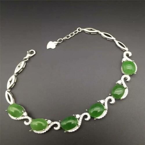 KJJEAXCMY fine jewelry 925 Pure silver inlay natural and field jasper female style bracelet pendant wildflower curve chain