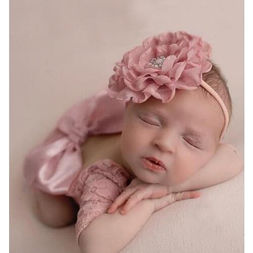 Newborn photography clothing triangle backless lace romper Incidental Flower headdress 2pcs/set baby milestone photography props