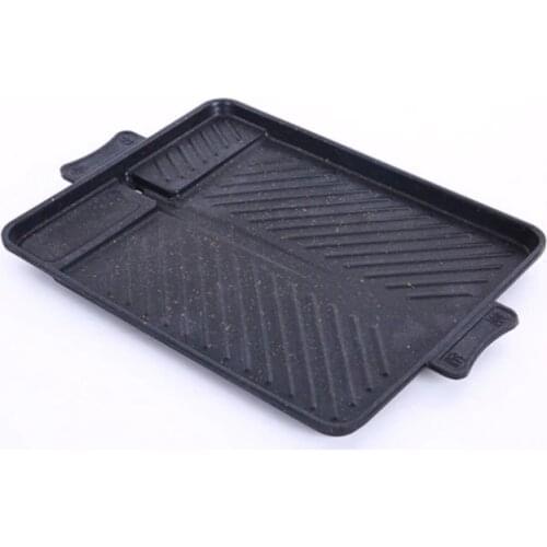 Korean Style Rice Stone Aluminum Baking Tray Square Barbecue Grill Dish Portable Outdoor Barbecue Frying Pan