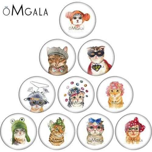 Cartoon Lovely Funny Cat Animals 10mm/12mm/14mm/16mm/18mm/20mm/25mm Round photo glass cabochon demo flat back Making findings