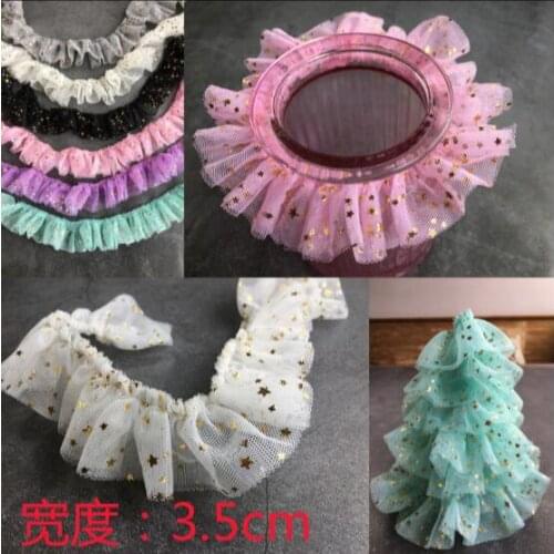 10Yards Ruffle Lace Trim Headdress Dessert Doll Clothes Birthday Party Wedding Decoration Fold Pleated Mesh Lace Fabric Pink Net