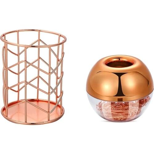 Magnetic Round Paper Clip Holder with Wire Metal Pencil Cup and 100 Pieces 28 mm Light Paper Clips, Pencil Holder