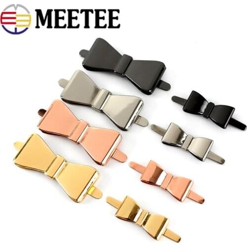 Meetee 10pcs 25X12mm/40X18mm Bowknot Buckle Metal Hardware Shoe Buckles Bag Decorative Button DIY Bow Pin Clip Hook Accessories