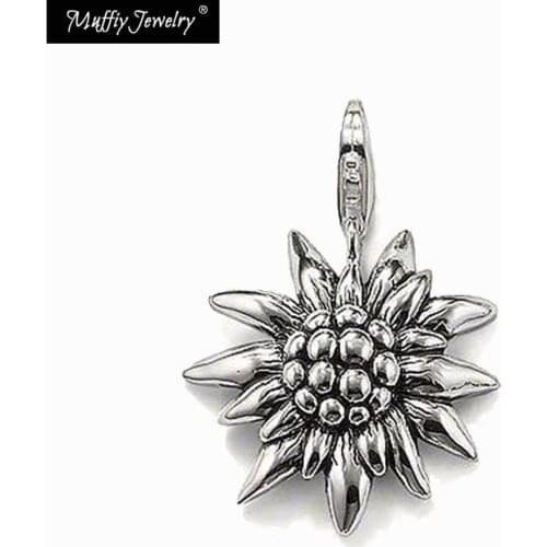 Edelweiss Trendy Pendant,Europe Style Glam Fashion Good Jewelry For Women, Gift In 925 Sterling Silver Fit Bracelet