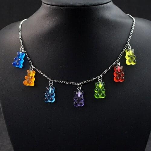 Fashion Multicolor Personality Candy Color Bear Pendant Necklace Exquisite Resin Necklace Generous Sweet Jewelry Female
