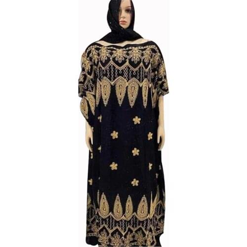 Muslim CostumeTow-piece Turkish Dress+Scarf Muslim Dress Black Embroidered Robe Dubai Islam Clothing For Women African Clothes