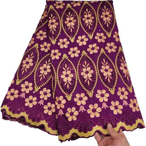 Latest African Cotton Lace Fabric 2021 High Quality Nigerian Pure Cotton Embroidery voile Lace Fabrics 5 Yards HL-160