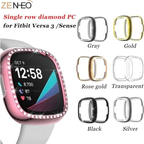 2020 New Single Rows Diamond PC Cover for Fitbit Versa 3 /Sense Watch Case Lightweight Bumper Women Bling Frame Accessories