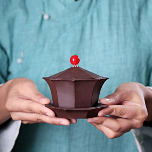 Sand Pot Ore Purple Mud Pure Hand-made Linglong Pagoda Covered Bowl Teaware Gift Box Customized One Substitute Hair