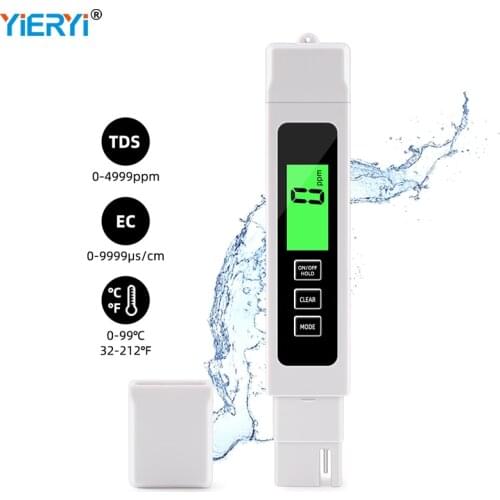 Portable Temp TDS EC Meter Digital Water Quality Purity Tester Waterproof Backlight Monitor Measure for Drinking Fish Tank Tool