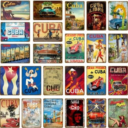 Retro Visit Cuba libre Metal Signs Pub Bar Room Club Decor Vintage Wall Art Carft Painting Plaque Havana Night Poster